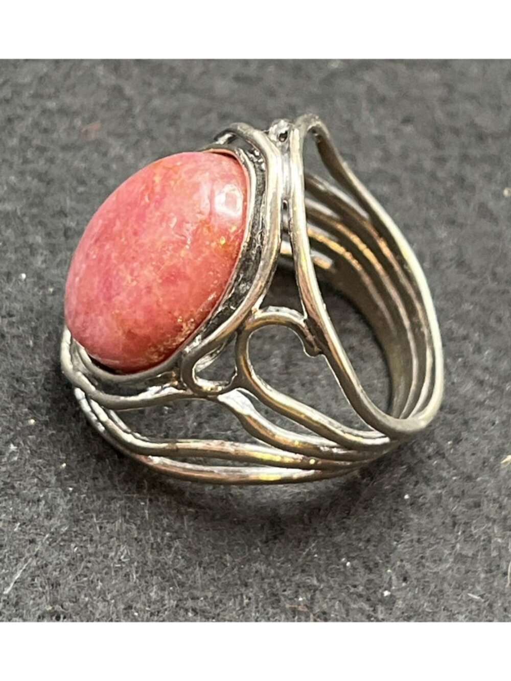 Vintage 925 Sterling Silver Rhodochrosite Cabochon Ring Sz 9 Chunky Statement